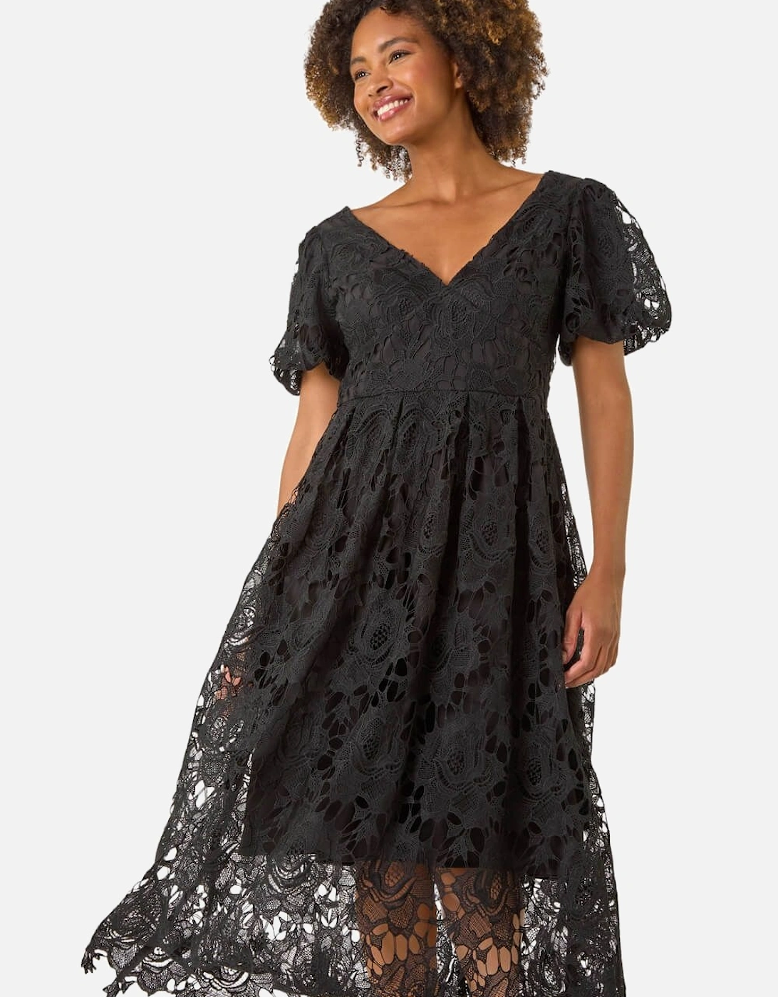 Crochet Lace V-Neck Midi Dress, 2 of 1