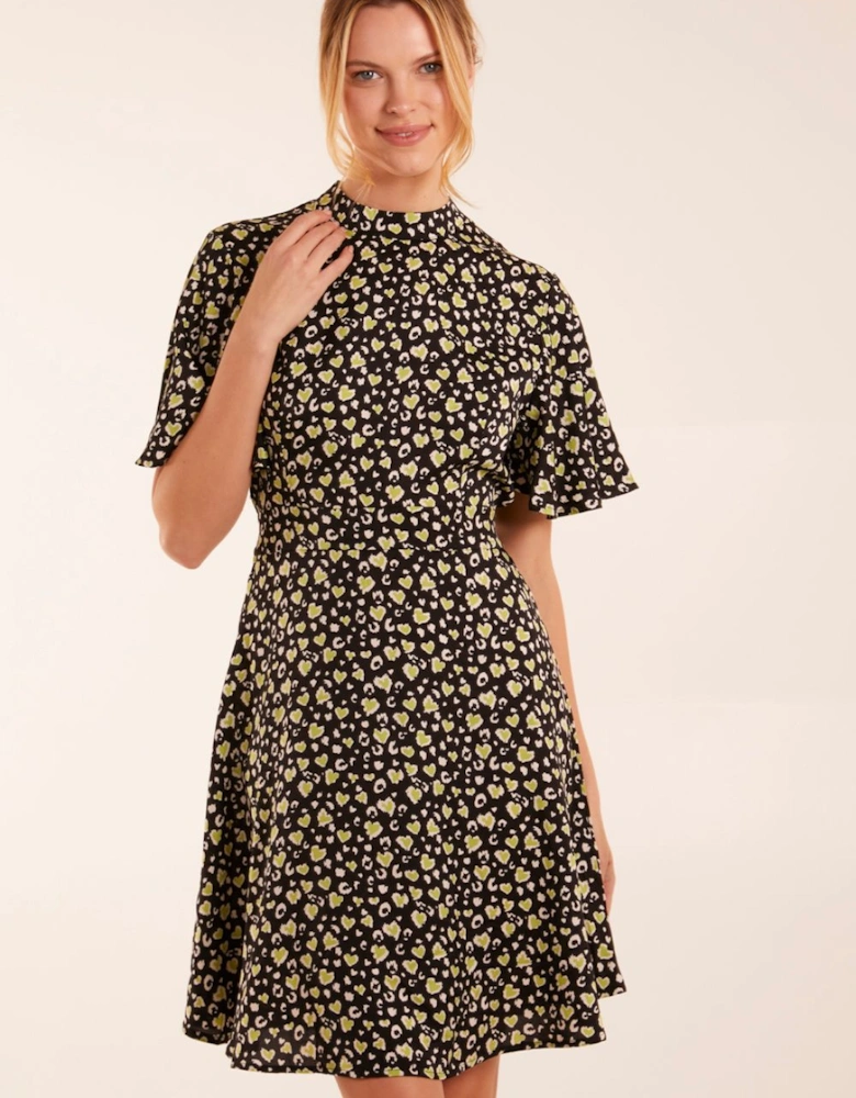 High Neck Flutter Sleeve Dress