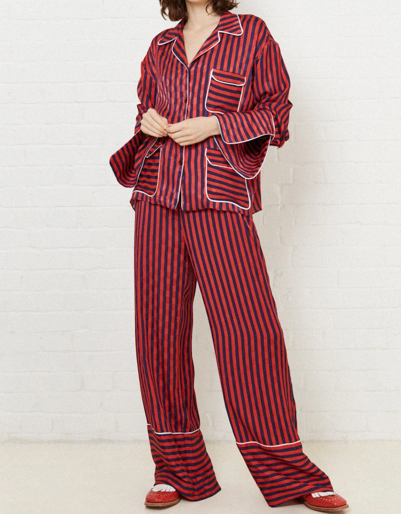 Red & Navy Stripe Pyjama Style Trousers