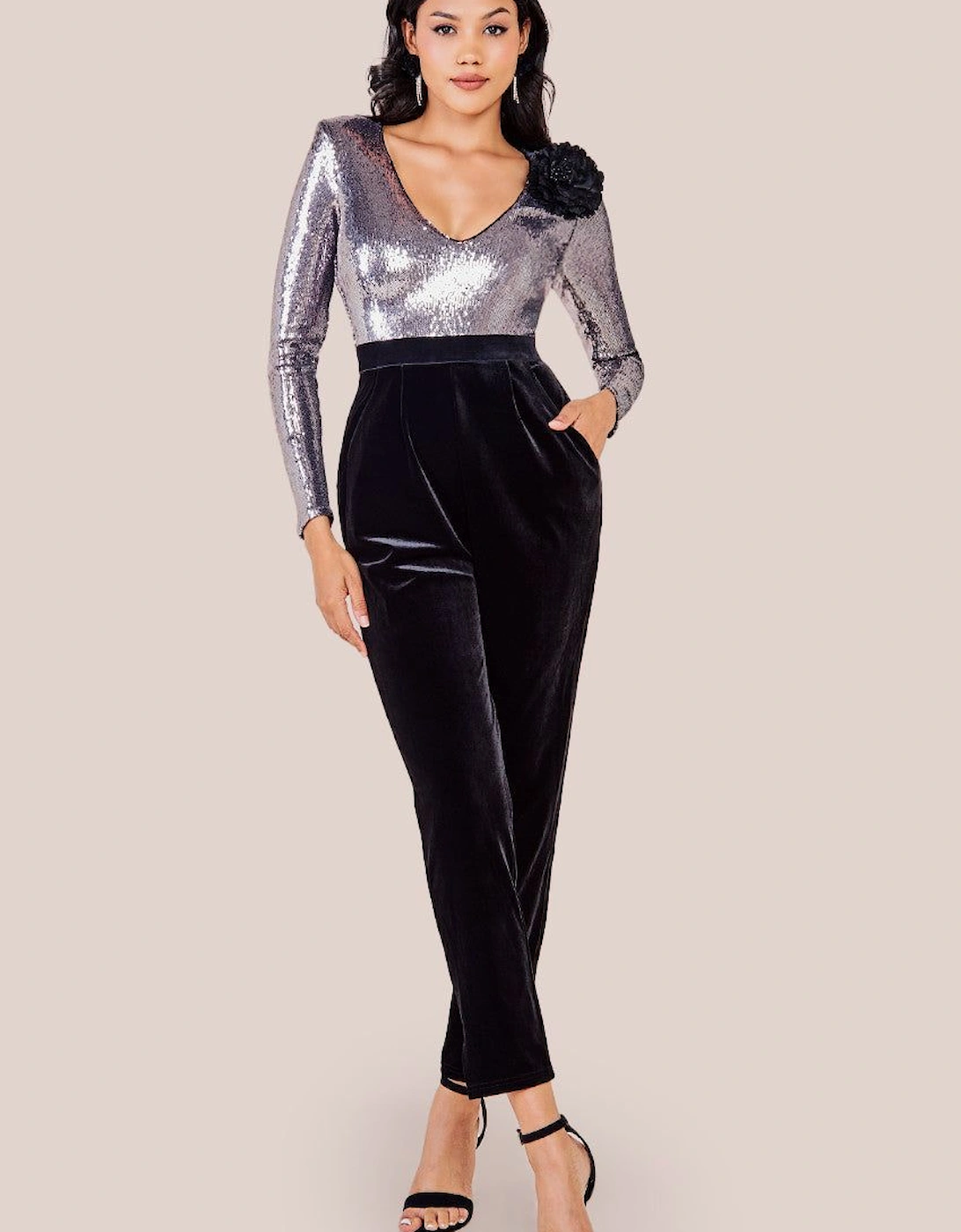 Liquid Sequin Jumpsuit With Corsage, 2 of 1