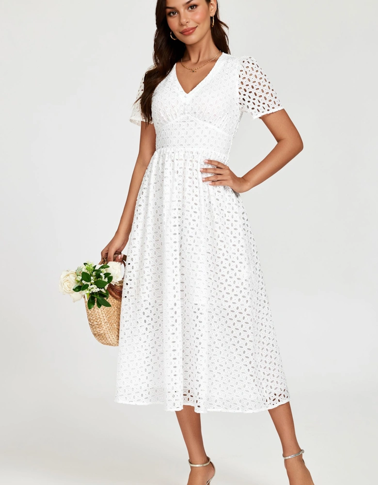 Broderie Anglaise Midi Dress In White