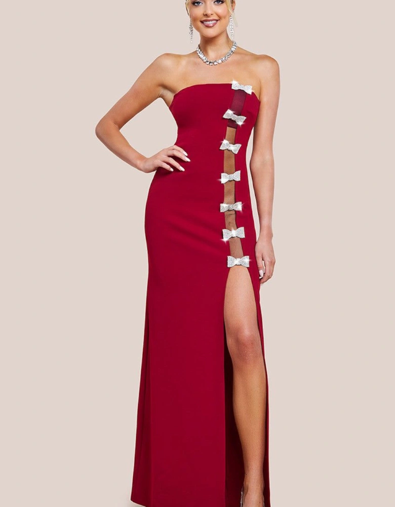 Bow Embellished Strapless Mermaid Maxi Dress