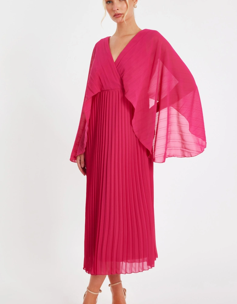 Magenta Chiffon Pleated Midaxi Dress