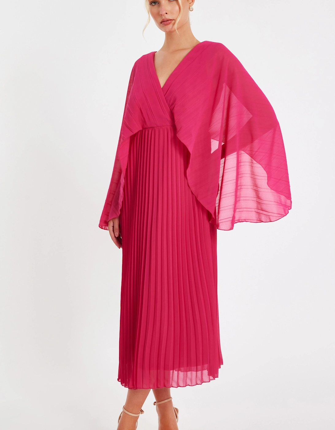 Magenta Chiffon Pleated Midaxi Dress, 2 of 1