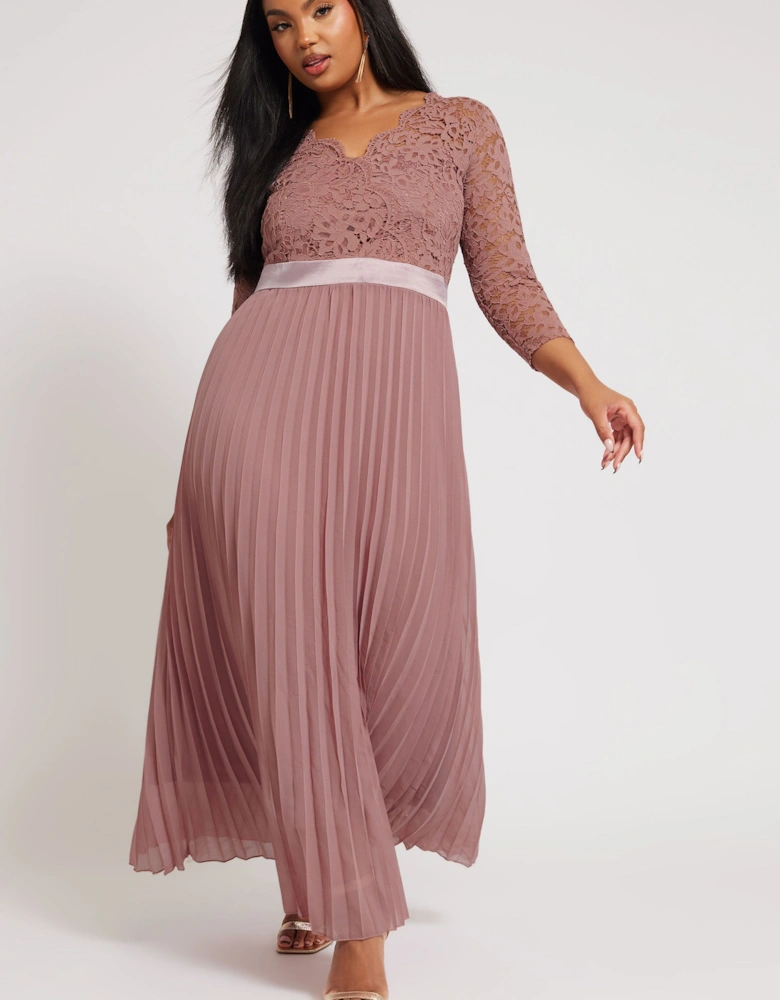 Lace Pleated Maxi Dress