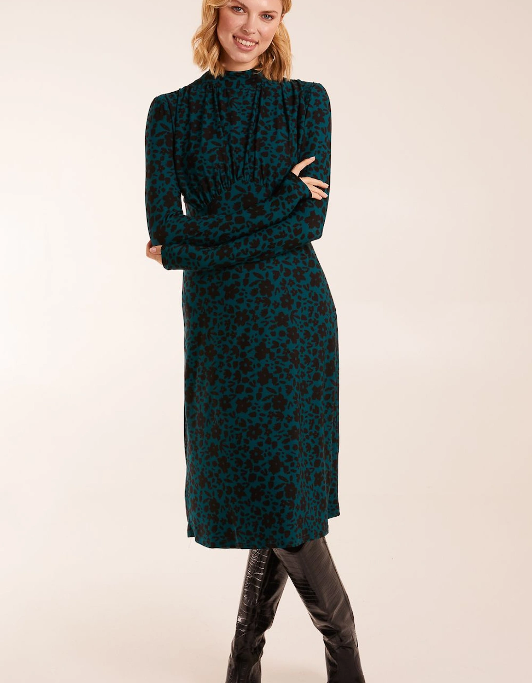 Ruched Front Frill Cuff Midi Dress, 2 of 1