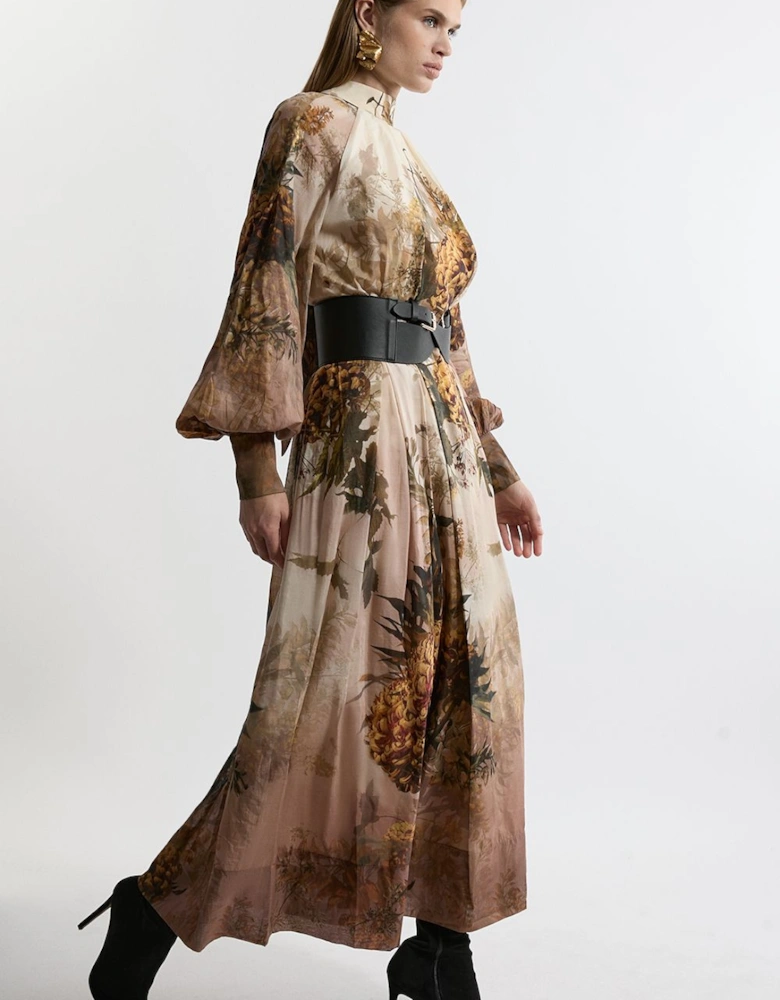 Lydia Millen Petite Silk Cotton Border Print Belted Maxi Dress