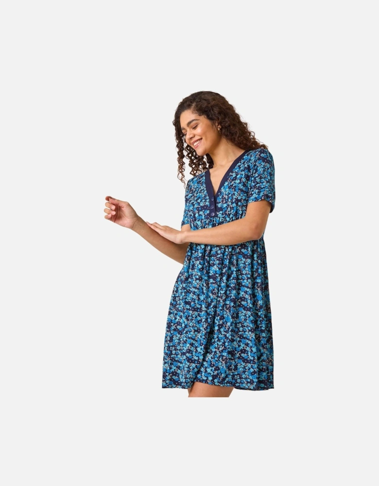 Floral Print Contrast Band Dress