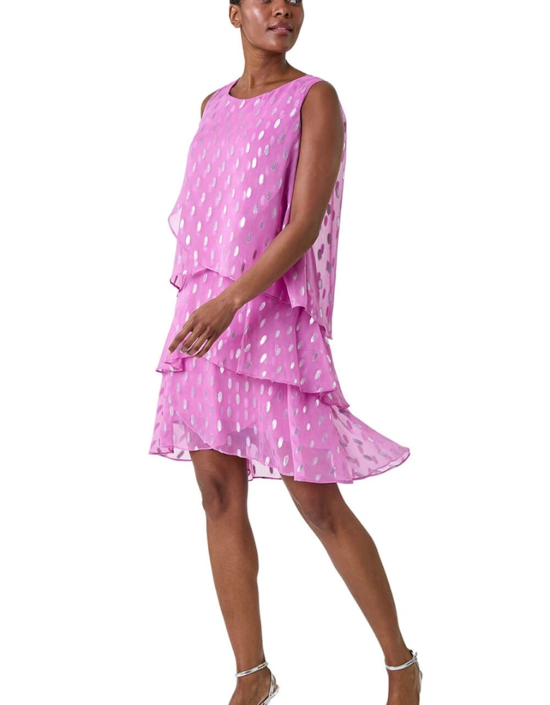 Shimmer Foil Print Tiered Dress