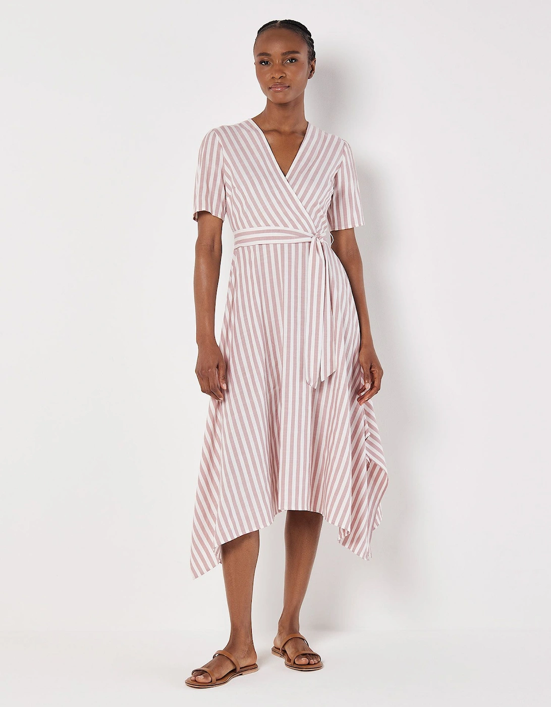 Stripe Wrap Hanky Hem Midi Dress, 2 of 1