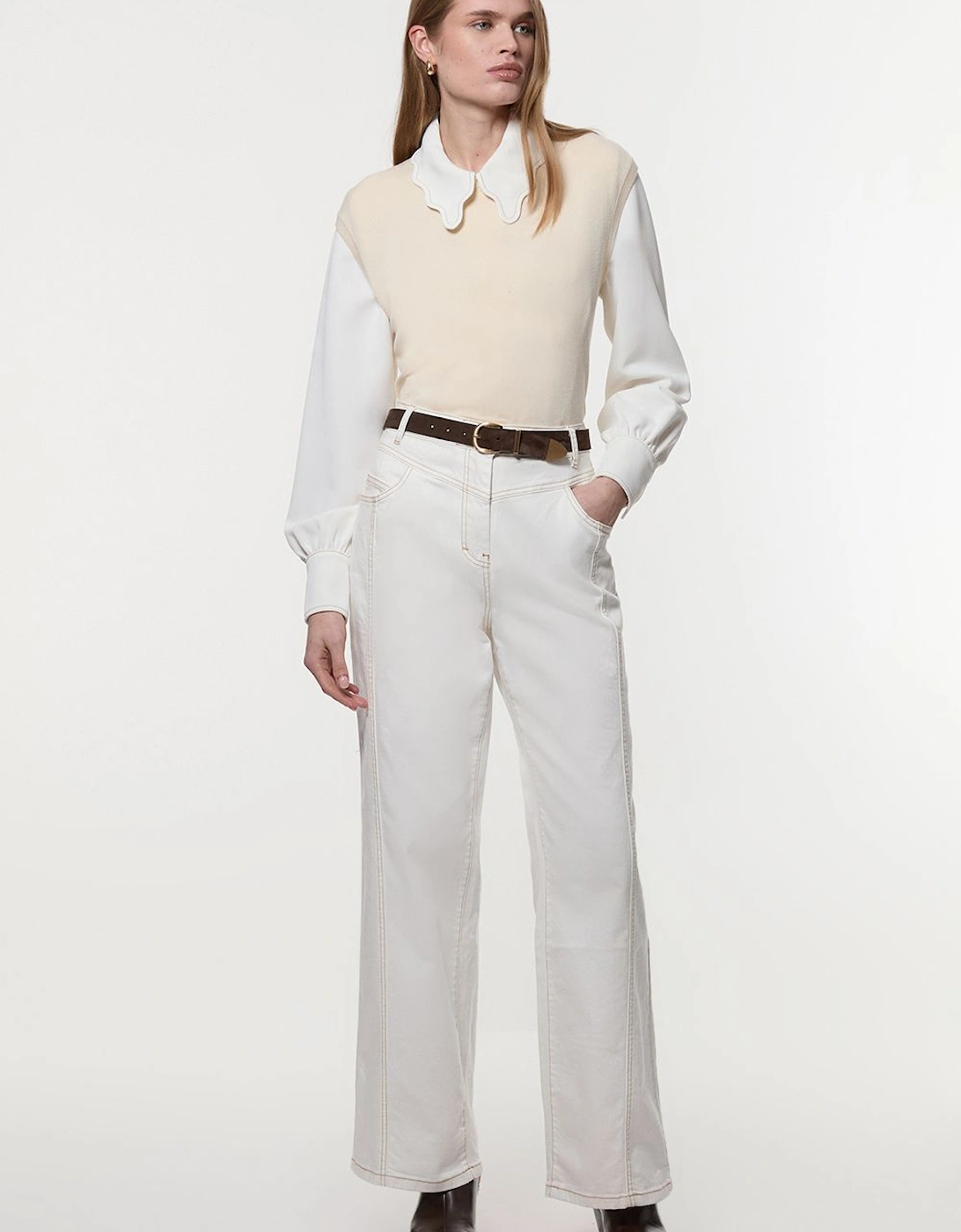Denim Contrast Stitch Detail Straight Leg Jean, 2 of 1