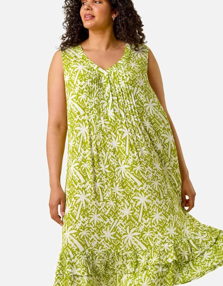 Curve Palm Print Peated V-Neck Dress