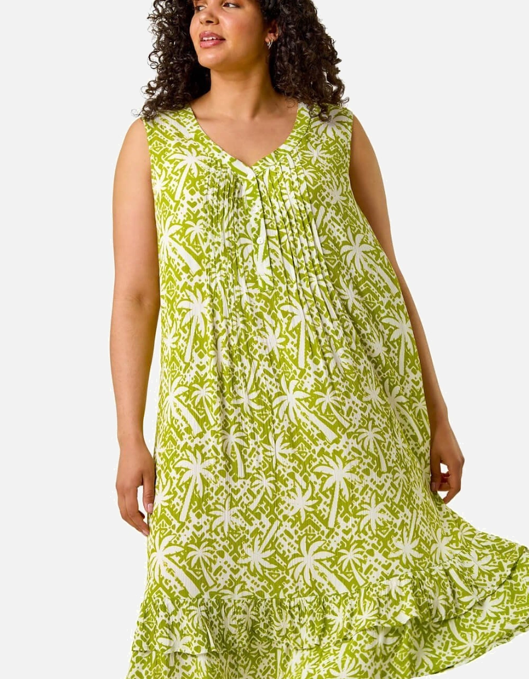Curve Palm Print Peated V-Neck Dress, 2 of 1