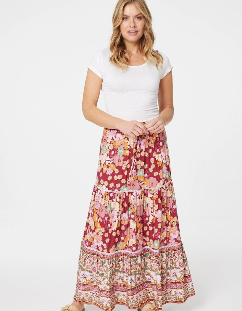 Floral Border Print Maxi Skirt