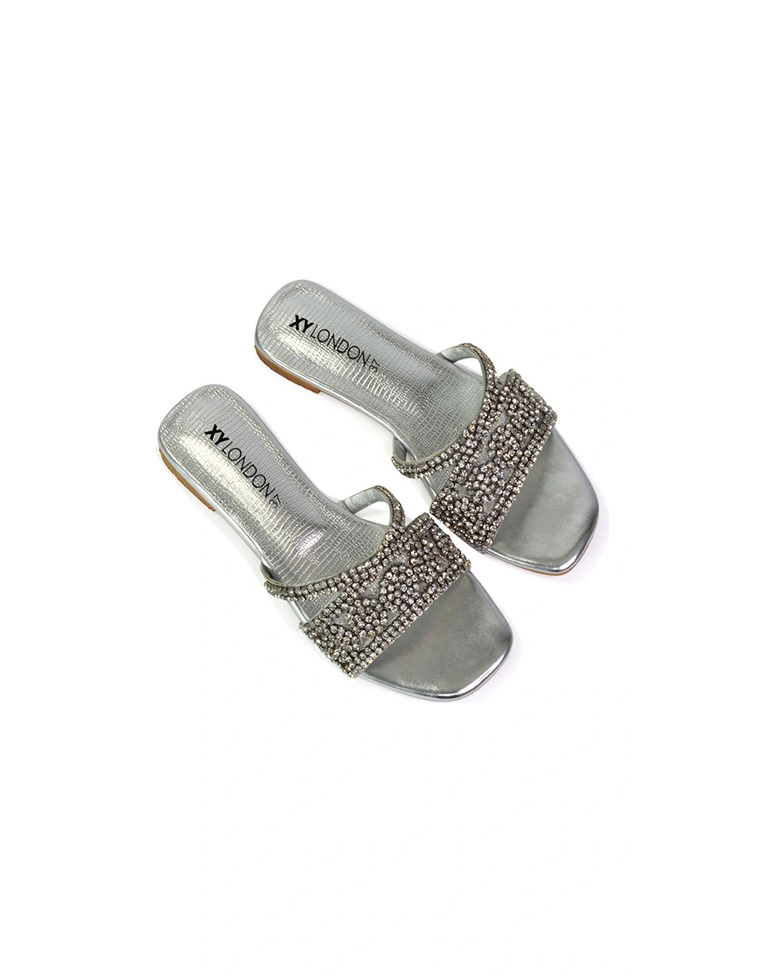 'Kingsley' Embellished Diamante Flat Slip On Sliders, 2 of 1