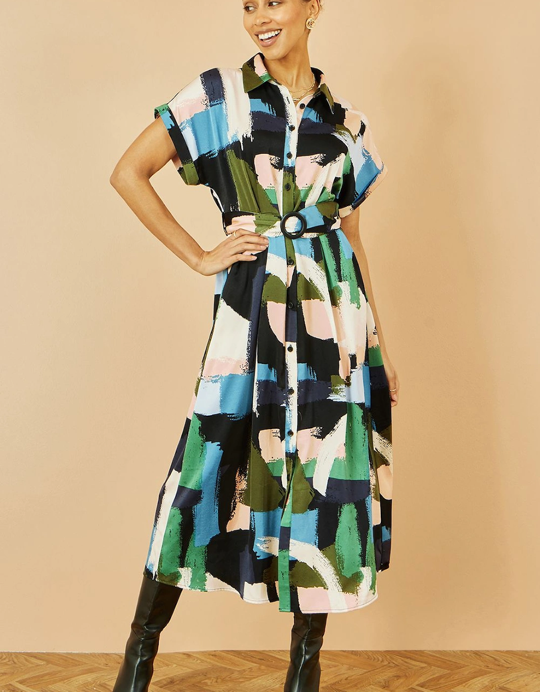 Blue Brushstroke Print Relaxed Midi shirt Dress, 2 of 1