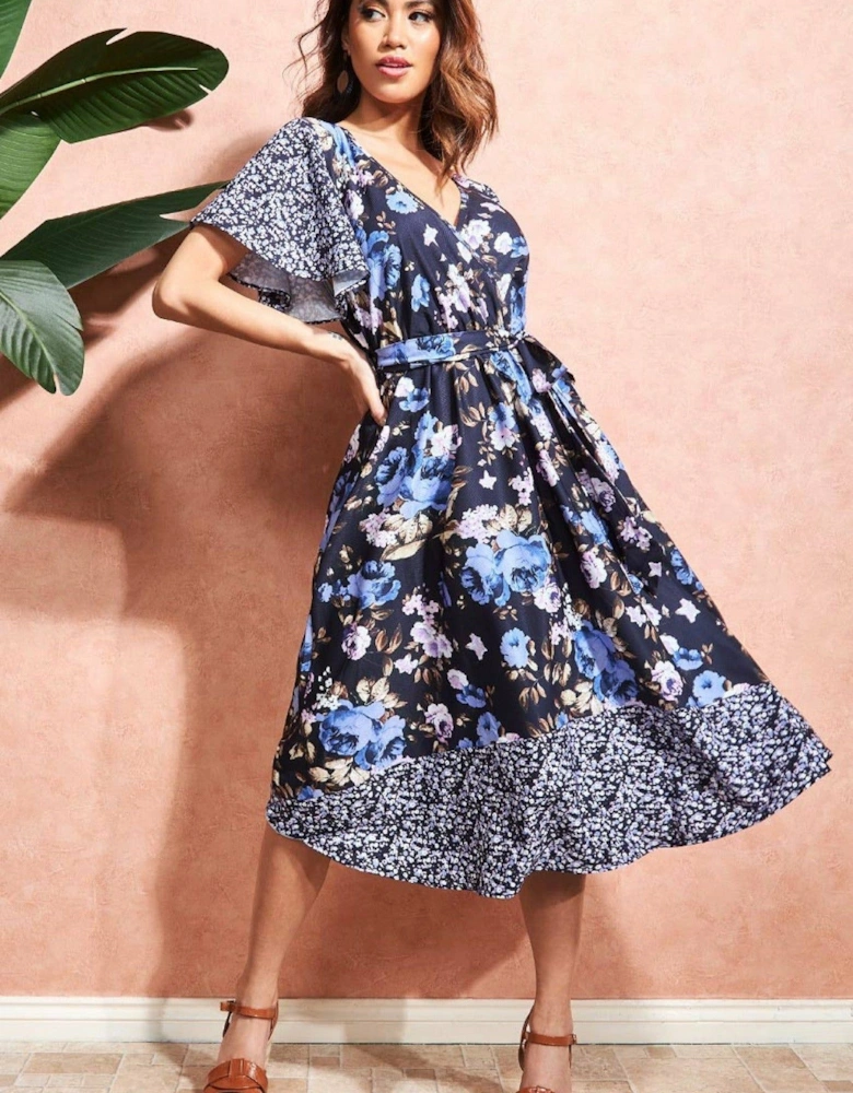 Flutter Sleeve Printed Midi Dress