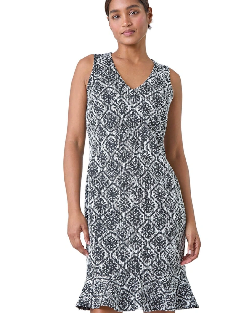 Geometric Print Frill Hem Dress