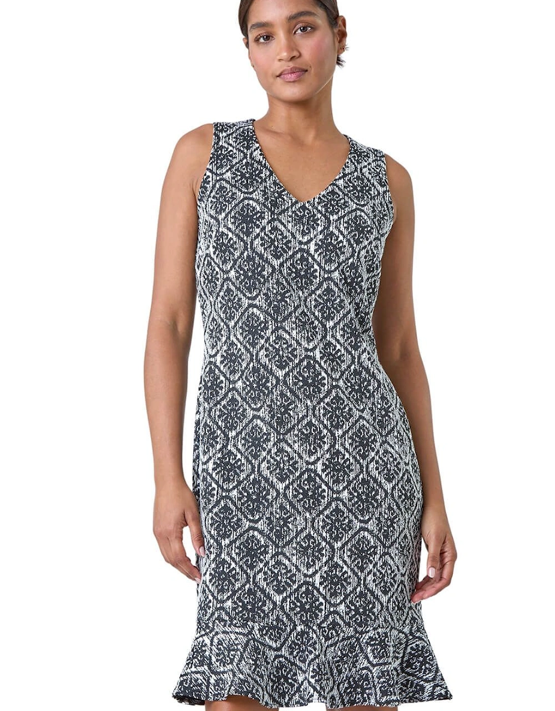 Geometric Print Frill Hem Dress, 2 of 1