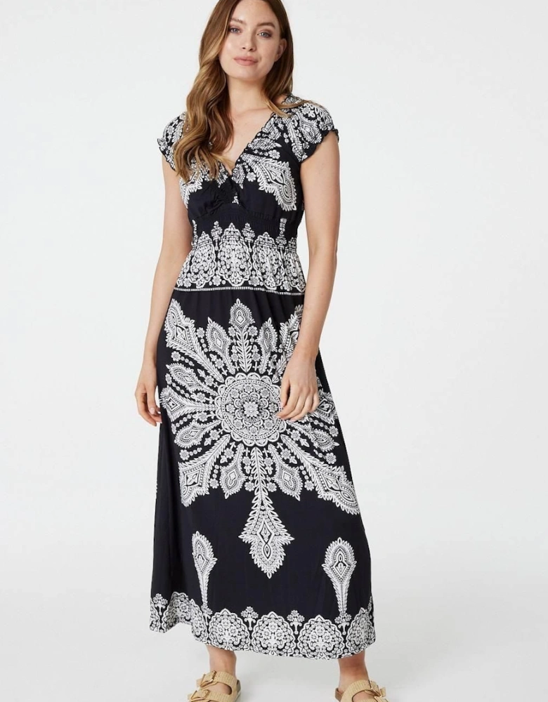 Mosaic Print Cap Sleeve Maxi Dress