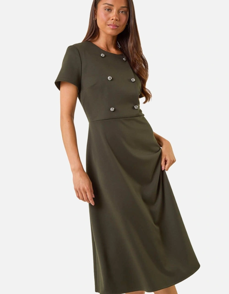 Petite Button Stretch Midi Dress