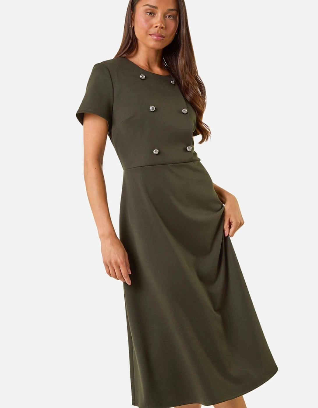 Petite Button Stretch Midi Dress, 2 of 1