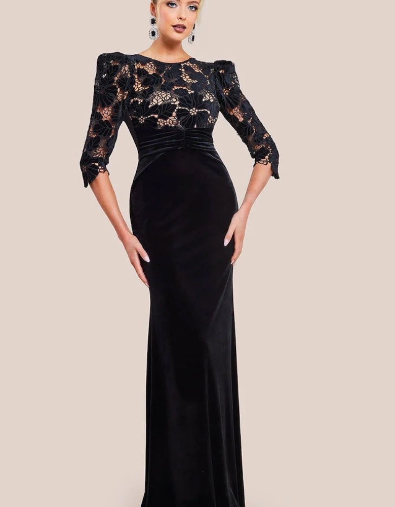 Scalloped Velvet Crochet Maxi Dress