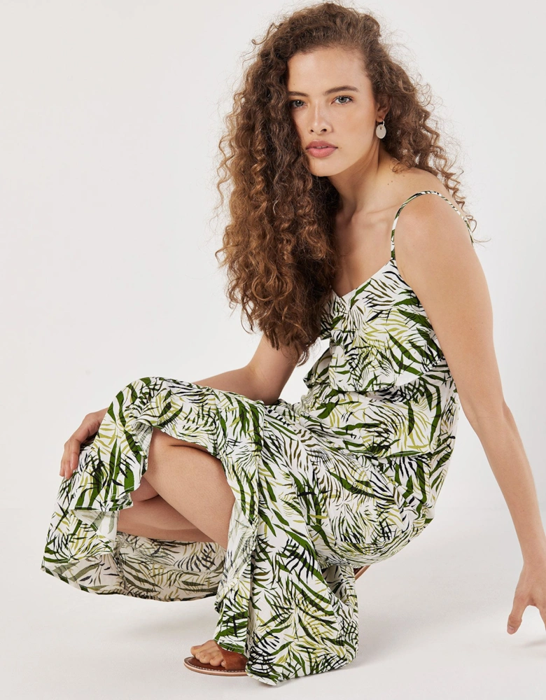 Tropical Zebra Ruffle Tiered Midi Dress
