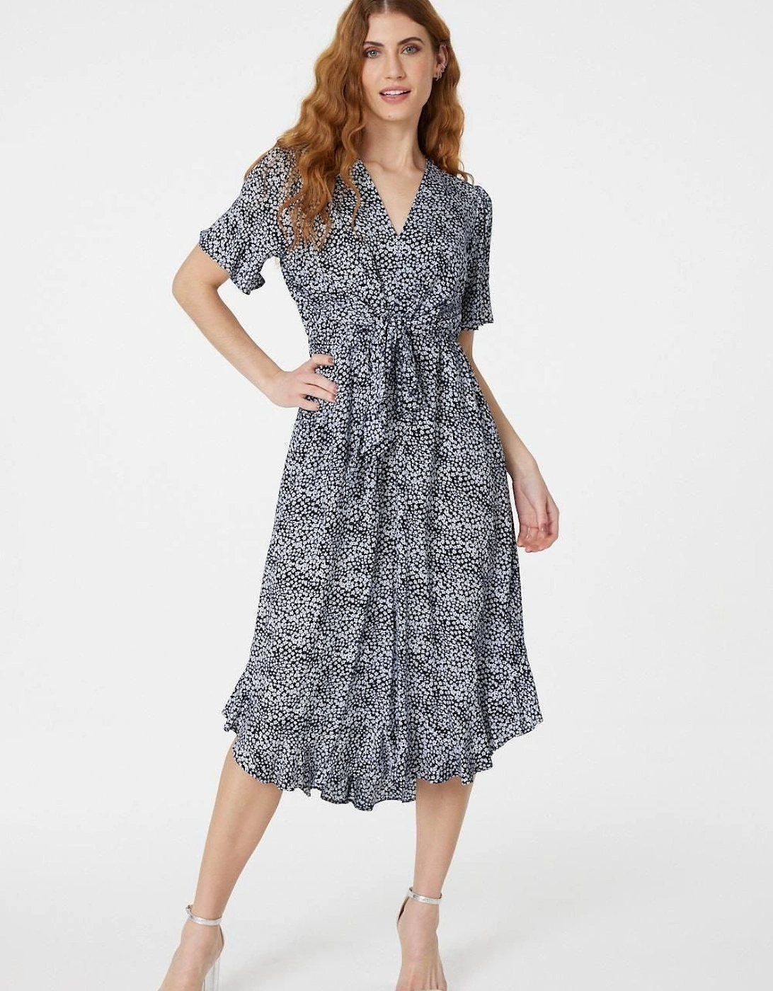 Ditsy Print Tie Front Tea Dress, 2 of 1