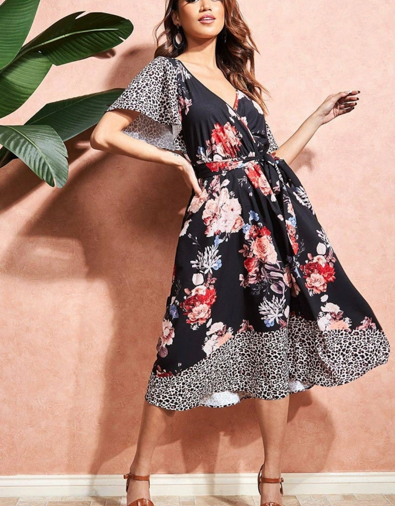 Flutter Sleeve Printed Midi Dress