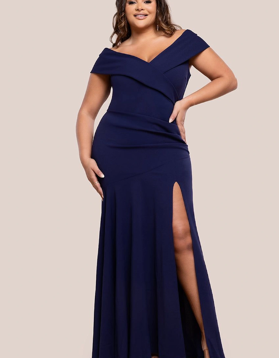 Scuba Crepe Off Shoulder Front Split Maxi Dress, 2 of 1