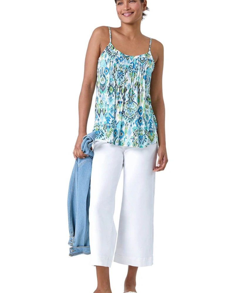 Aztec Print Pleat Front Cami Top