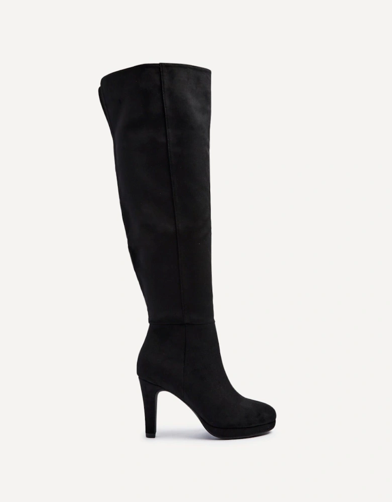 Brielle Black Faux Suede Over The Knee Heeled Boot