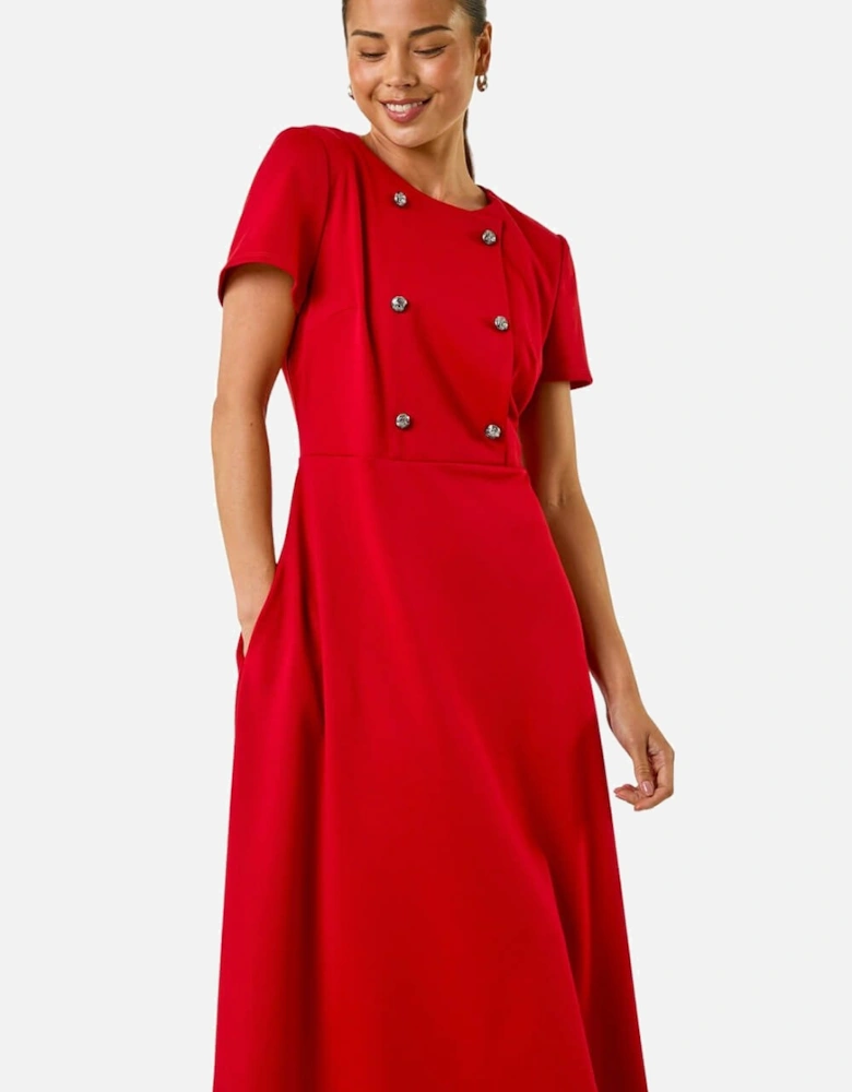 Petite Button Stretch Midi Dress