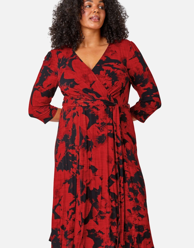 Curve Floral Stretch Wrap Midi Dress