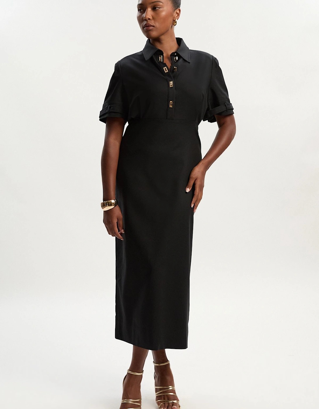 Plus Size Essential Techno Short Sleeve Woven Shirt Dress With Gold Hardware, 2 of 1