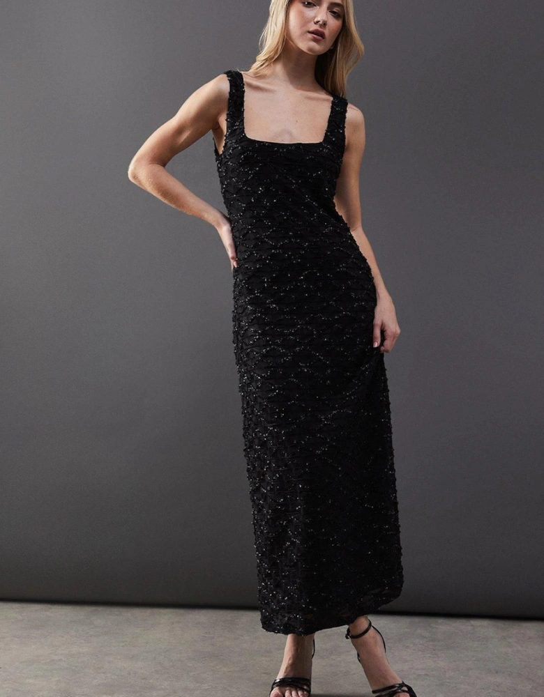 Metallic Tinsel Column Midaxi Dress