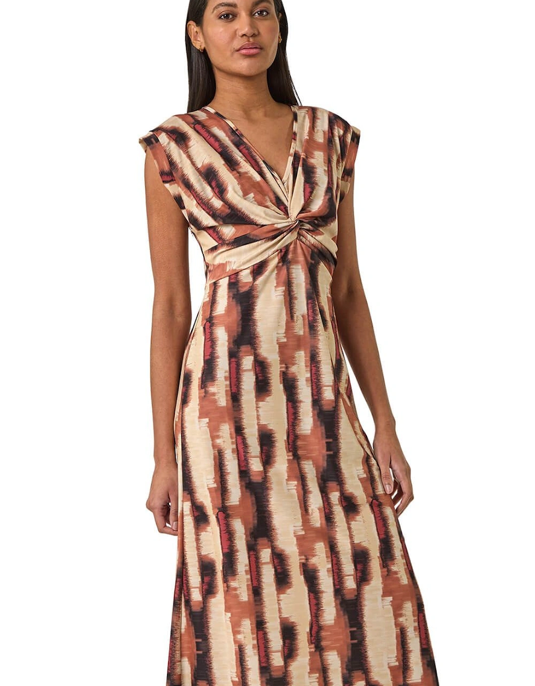 Abstract Print V-Neck Twist Midi Dress, 2 of 1