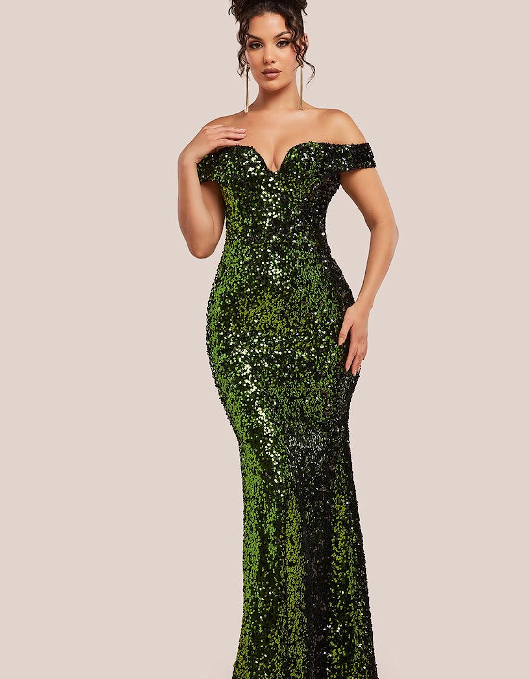 Sequin Velvet Bardot Evening Maxi Dress, 2 of 1
