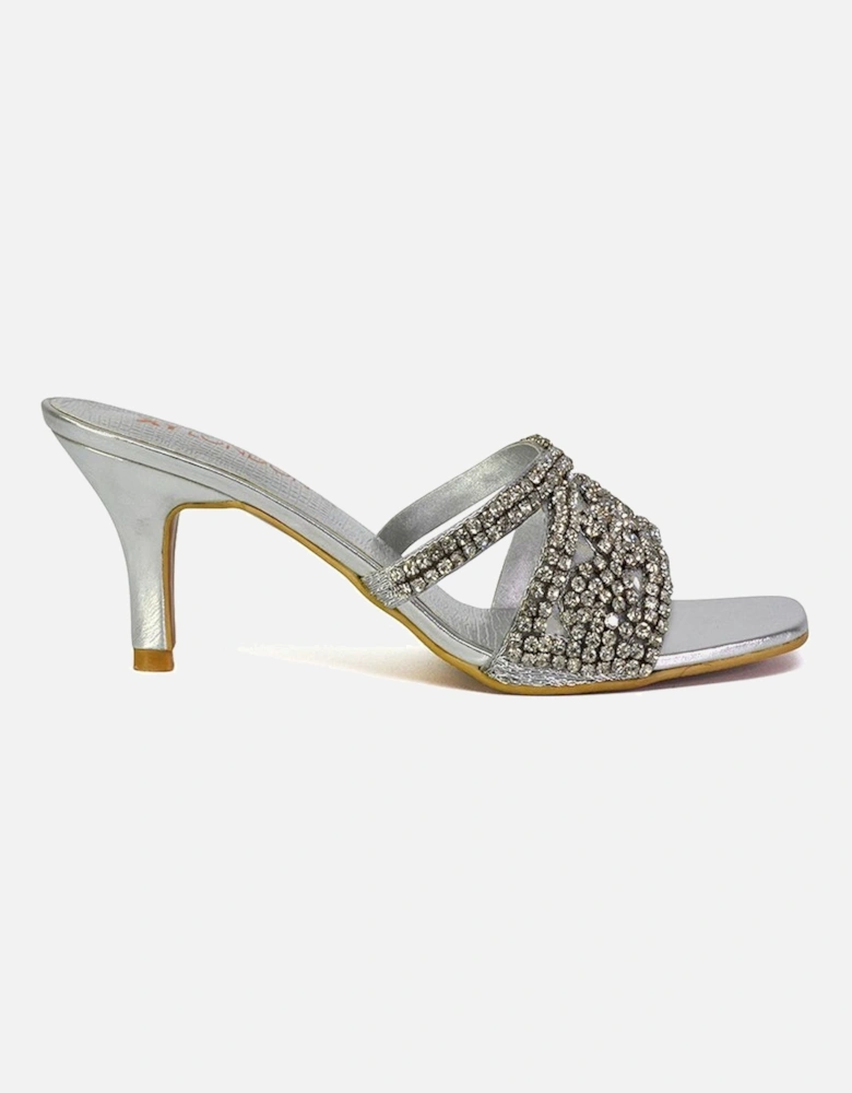 'Dominica' Diamante Mid Stiletto Heel Mule Sandals