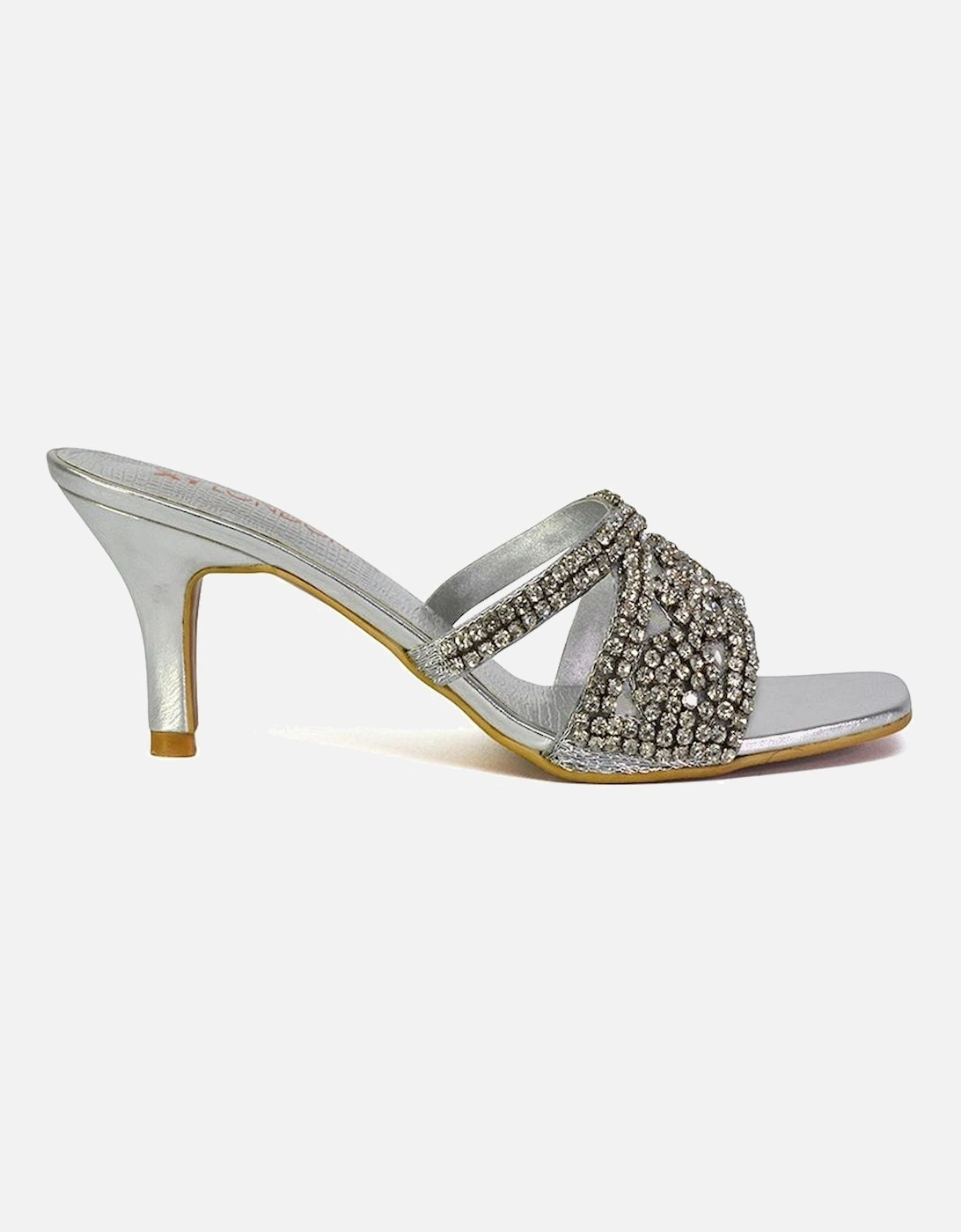 'Dominica' Diamante Mid Stiletto Heel Mule Sandals, 2 of 1
