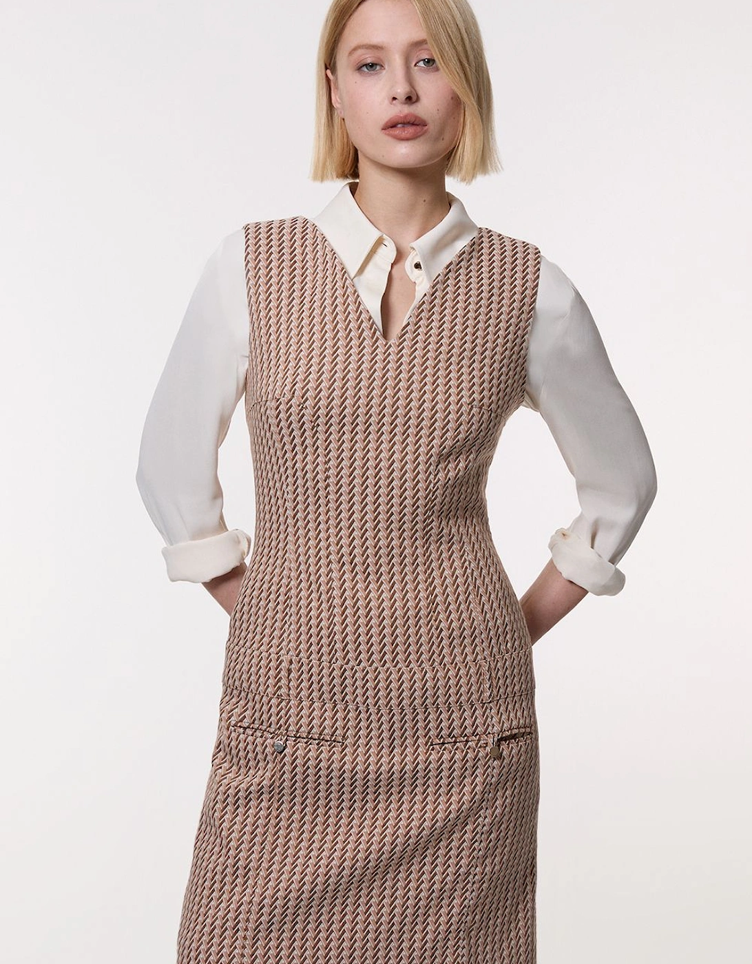 Jacquard Tailored Sleeveless Mini Dress, 2 of 1