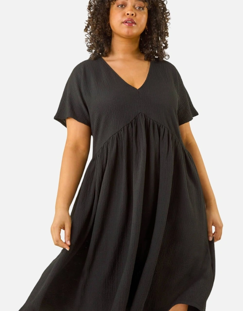 Curve Textured V-Neck Stretch Dress