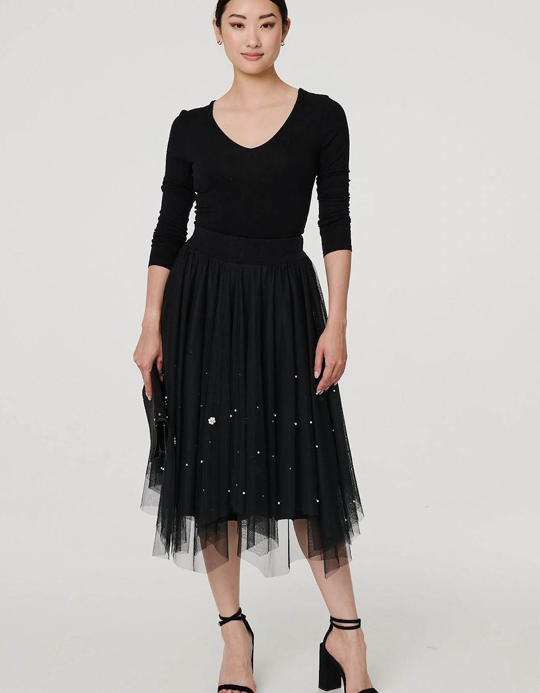 Reversible Hanky Hem Mesh & Knit Midi Skirt, 2 of 1