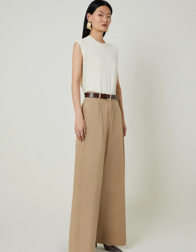 Tencel Cotton Pleated Wide Leg Tailored Trousers