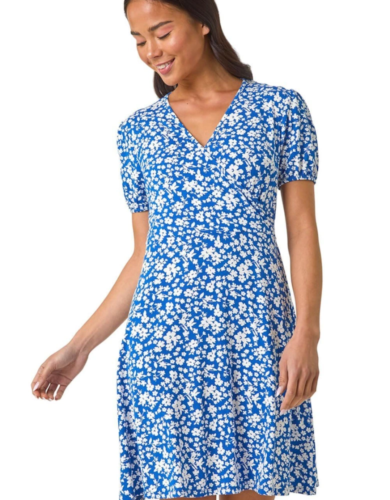 Petite Ditsy Print Wrap Stretch Dress