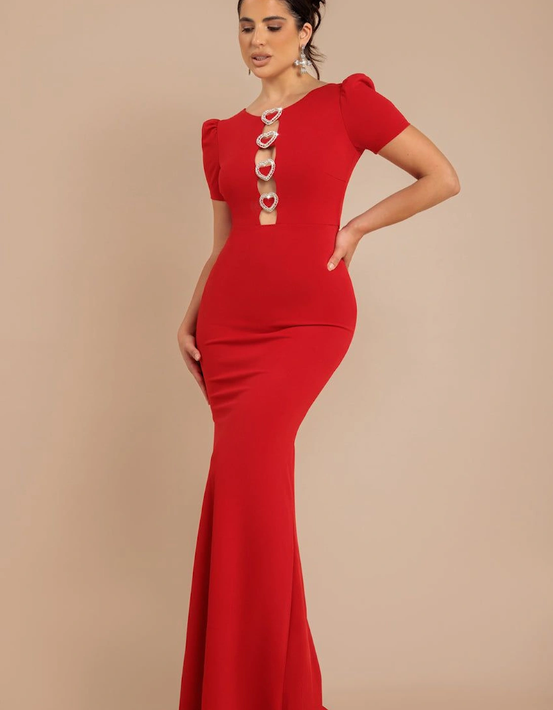 Diamante Embellished Heart Brooch Scuba Maxi Dress, 2 of 1