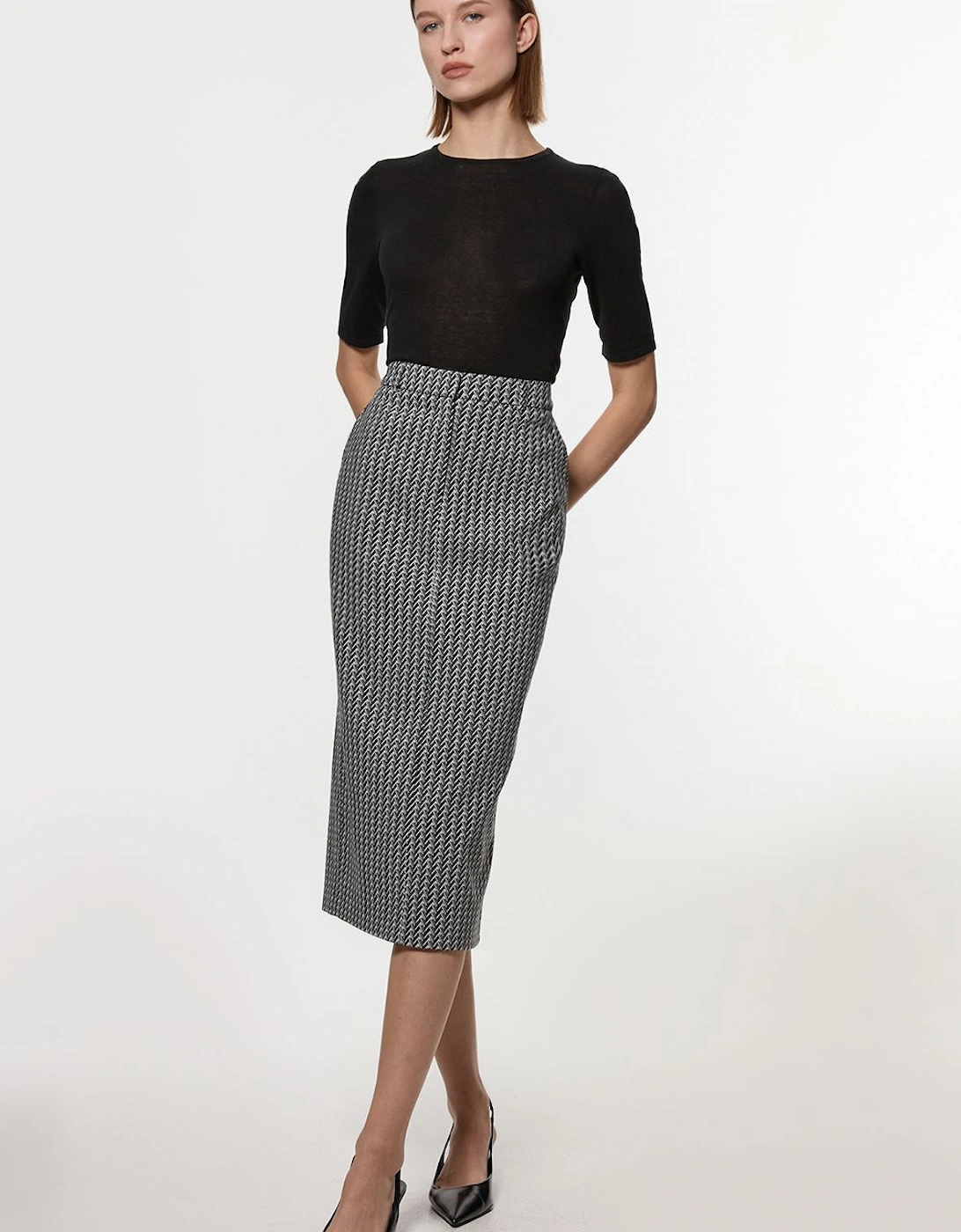 Jacquard Tailored Maxi Pencil Skirt, 2 of 1