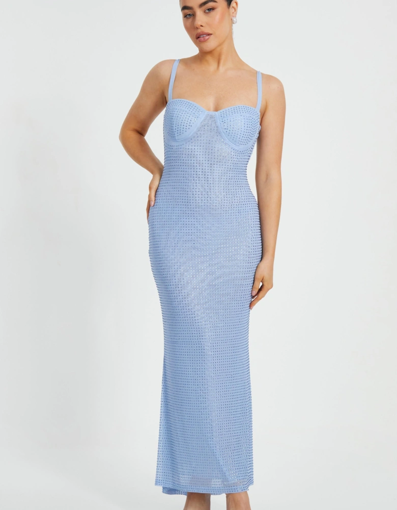 Blue Petite Diamante Maxi Dress