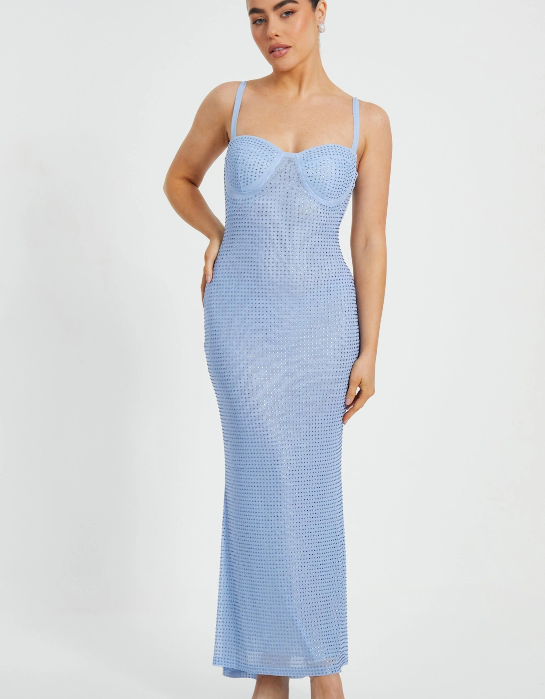 Blue Petite Diamante Maxi Dress, 2 of 1